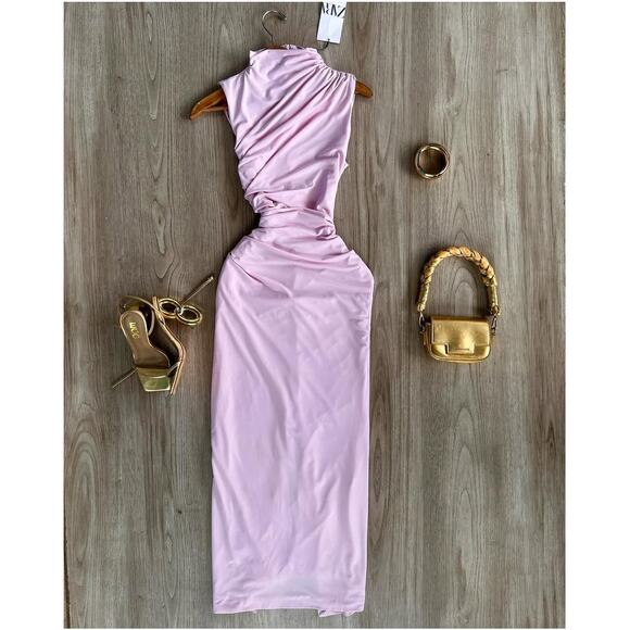 ZARA Fitted Midi Dress NWT | Chalk Pink Sleeveless Blogger Fave - Picture 15 of 16